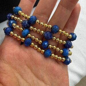 Lapis Lazuli Gold Beaded Bracelets Set